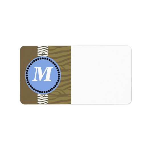 Monogram bruin en blauw Zebra Pattern Etiket (Voorkant)