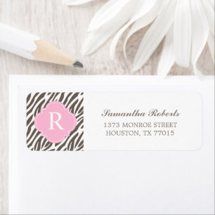 Monogram bruin en roze Zebra Stripes Etiket