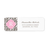 Monogram bruin en roze Zebra Stripes Etiket (Voorkant)