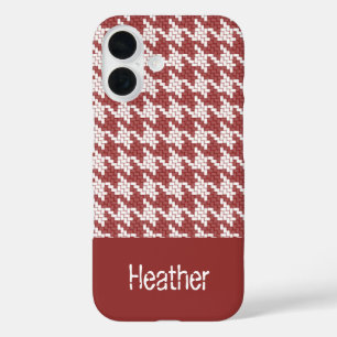 Monogram bruin en wit houndstooth patroon iPhone 16 hoesje