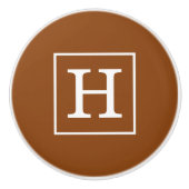 Monogram bruin en wit omhuld Initiaal<br> </br> Keramische Knop (Voorkant)