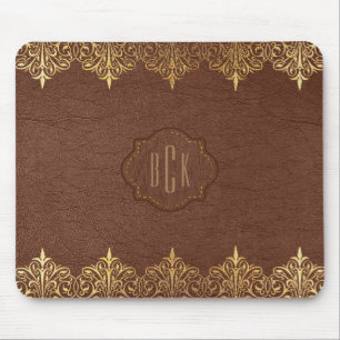 Monogram Bruin Faux Lederen Goud Kant Accent Muismat