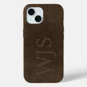 Monogram bruin faux leer look mannelijk Case-Mate iPhone case (Achterkant)