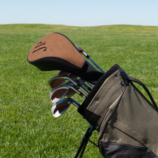 Monogram bruin getextureerd leder Aangepaste monog Golfheadcover (Insitu)
