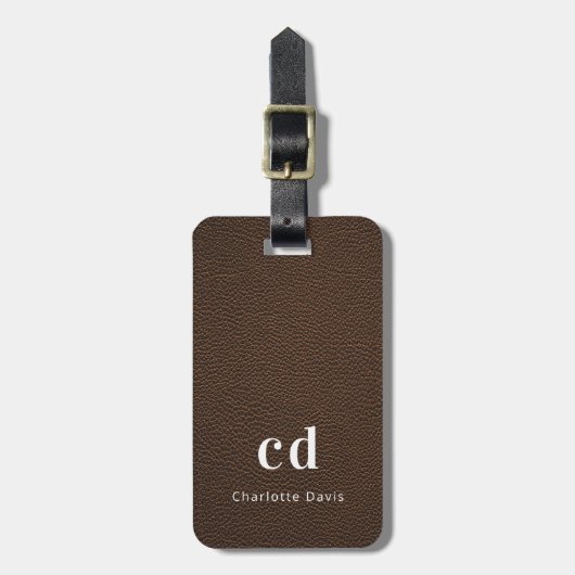 Monogram bruin leder textuur bagagelabel (Voorkant verticaal)