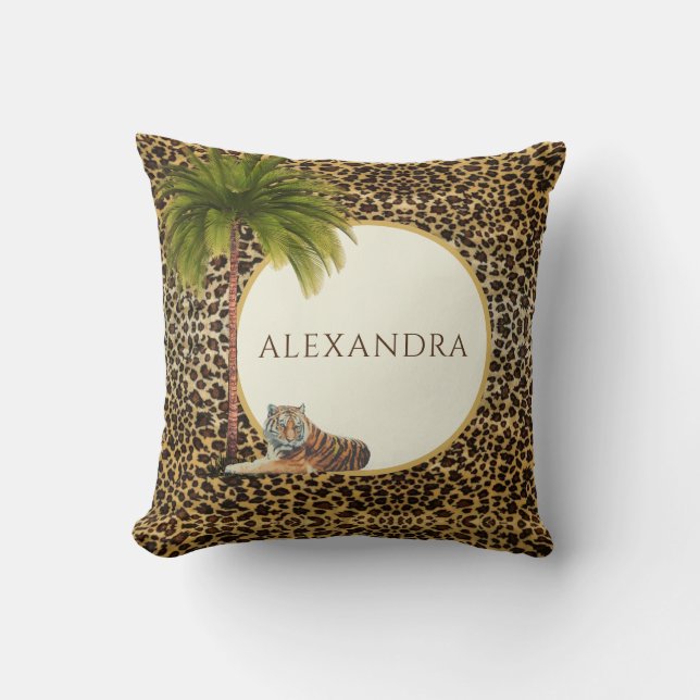 Monogram bruin leopard Pattern Elegant Palm Kussen (Voorkant)