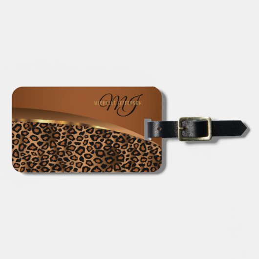 Monogram bruin, zwart en goudluipaard bagagelabel (Voorkant horizontaal)