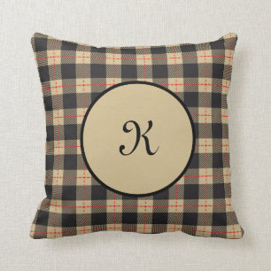 Monogram Bruin Zwart Rood Buffalo Plaid Kussen