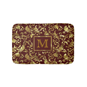 Monogram bruine en gouden  Floral Damascus Badmat