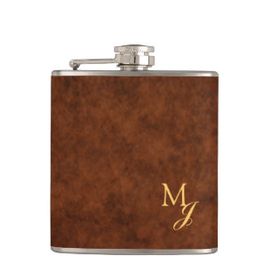 Monogram Bruine Nep Leer Fles Heupfles