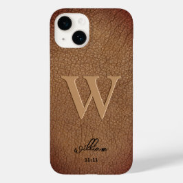 Monogram Bruine Rustieke Leren stijlvolle script n Case-Mate iPhone 14 Hoesje