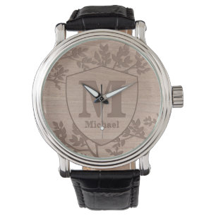 Monogram bruine Wooden Bohemian Name Horloge