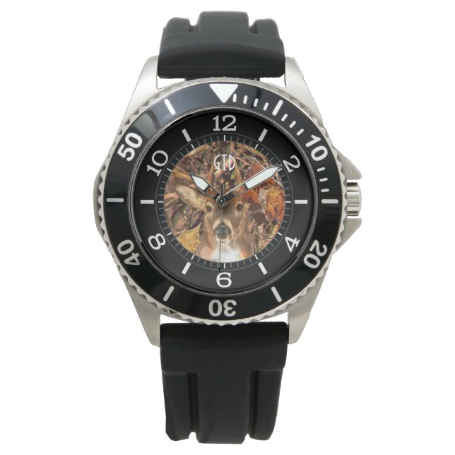 Monogram Buck in Herfst Camo Witte Staart Herten Horloge (Voorkant)