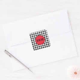 Monogram Buffalo Check 1.5-in Rood Vierkante Sticker