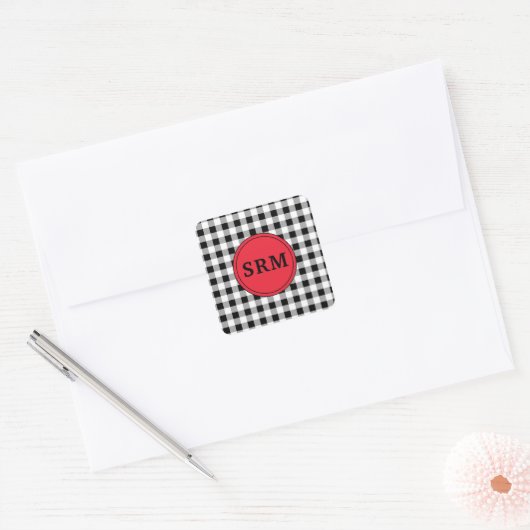 Monogram Buffalo Check 1.5-in Rood Vierkante Sticker (Envelop)