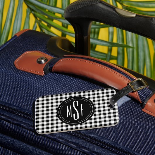 Monogram, Buffalo Check Plaid zwart en wit Bagagelabel (Voorkant Insitu 3)