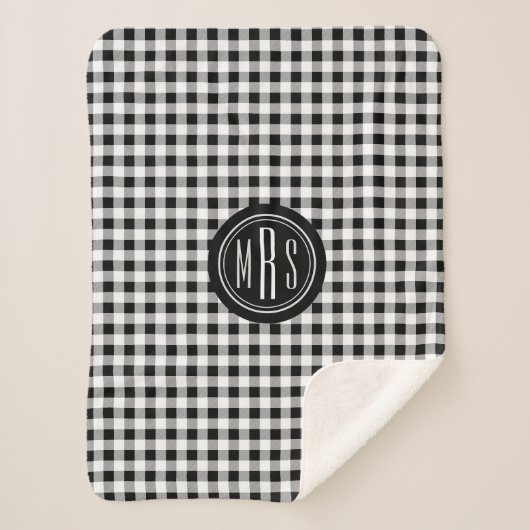 Monogram, Buffalo Check Plaid zwart en wit Sherpa Deken (Voorkant)