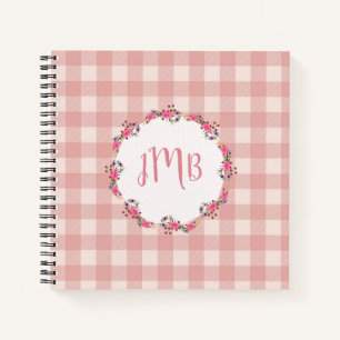 Monogram Buffalo   Roze cheques en bloemen Notitieboek