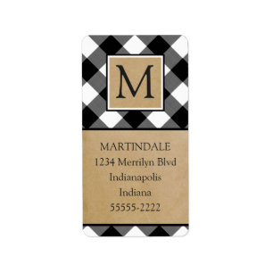Monogram buffercheque- en bruinkraftpapier etiket