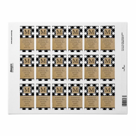 Monogram buffercheque- en bruinkraftpapier etiket (Full Sheet)