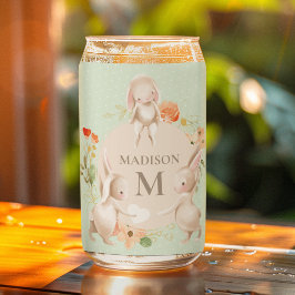 Monogram Bunny Rabbits Floral Easter, op maat gesn Blikvorm Glas