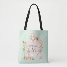 Monogram Bunny Rabbits Floral Easter, op maat gesn Draagtas