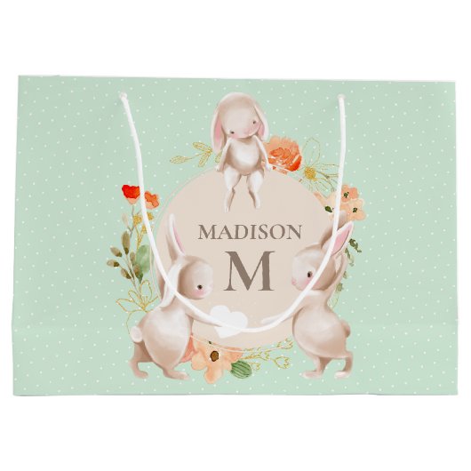 Monogram Bunny Rabbits Floral gepersonaliseerd Bab Groot Cadeauzakje (Achterkant)