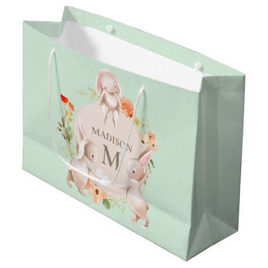 Monogram Bunny Rabbits Floral gepersonaliseerd Bab Groot Cadeauzakje (Voorkant Gekanteld)