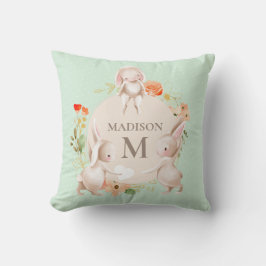 Monogram Bunny Rabbits Floral gepersonaliseerd Bab Kussen