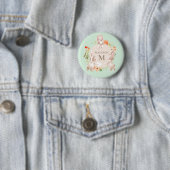 Monogram Bunny Rabbits Floral Girly Persoonlijk Ronde Button 5,7 Cm (In situ)