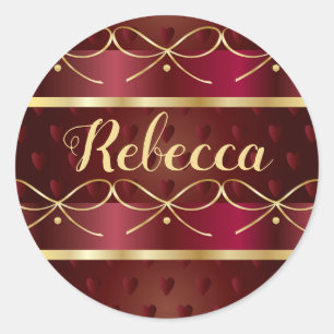 Monogram  Burgundy Color Luxury Gold Decor Ronde Sticker