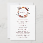 Monogram Burgundy Floral Greenery Wedding Kaart (Voorkant)