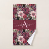 Monogram Burgundy & Pink Floral Elegant Towel Set (Serviette à main)