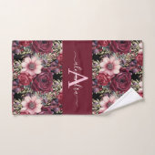 Monogram Burgundy & Pink Floral Elegant Towel Set (Serviette à main)