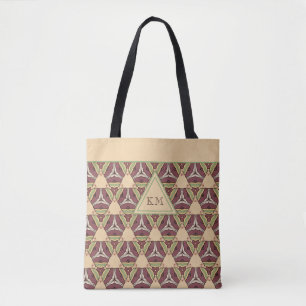 Monogram Burgundy Sage Triangle Geometric Pattern Draagtas