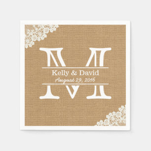 Monogram Burlap & Lace Rustic Wedding Servetten