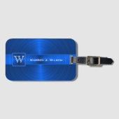 Monogram Business Executive Style - Blauw wit Bagagelabel (Voorkant (horizontaal))