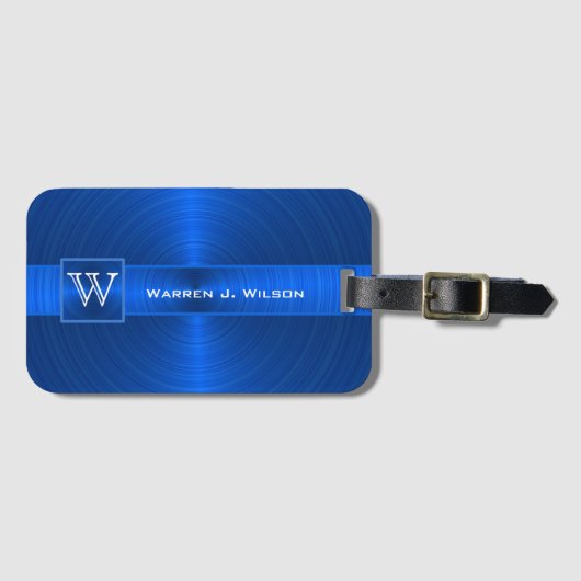 Monogram Business Executive Style - Blauw wit Bagagelabel (Voorkant (horizontaal))