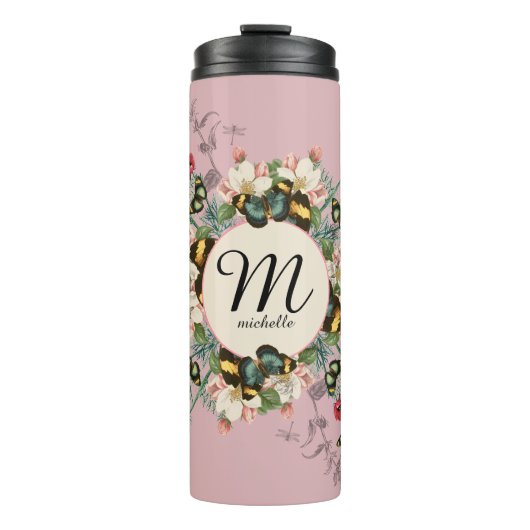  monogram butterfly Dusty Roos - Aangepast Thermosbeker (Voorkant)