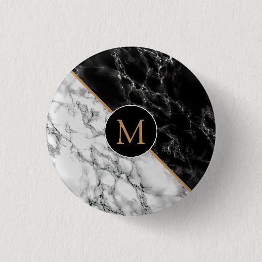 Monogram Button met zwarte witte marmer (Voorkant)