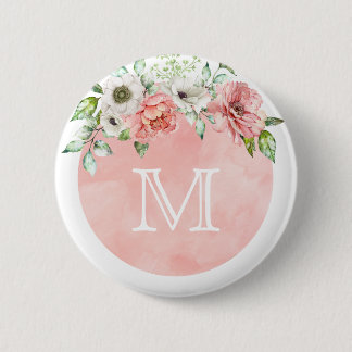 Monogram Button Pin | Blush Pink Spring Floral