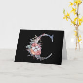 Monogram C Blauwe Floral Hartelijk dank Kaart (Gele Bloem)