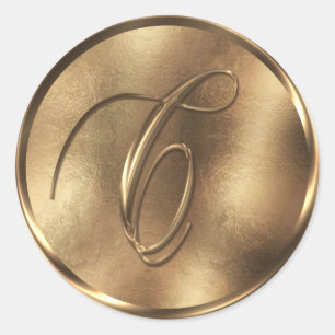 Monogram C Bronze Wedding Invitation Holiday Ronde Sticker