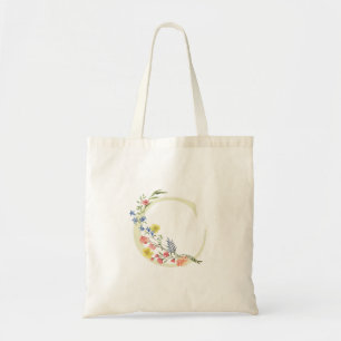 monogram C bruilofts bloemen lente Bruidsfeest Tote Bag