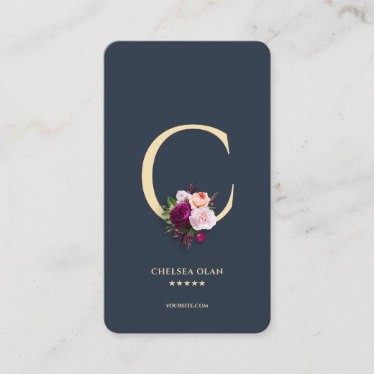 Monogram C Donkerblauw Goud Professioneel Visitekaartje (Voorkant)