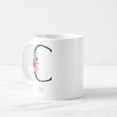 Monogram C Floral Name Polka Dot Coffee Mug (Devant gauche)