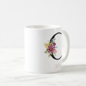 Monogram C Floral Name Polka Dot Coffee Mug Koffiemok (Voorkant rechts)