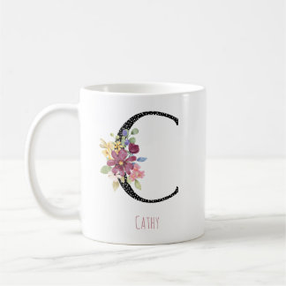 Monogram C Floral Name Polka Dot Coffee Mug Koffiemok