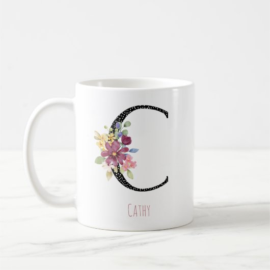 Monogram C Floral Name Polka Dot Coffee Mug Koffiemok (Links)