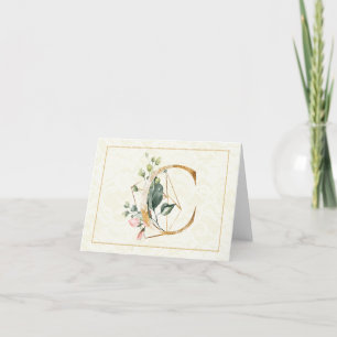 Monogram C Floral Note Kaart Gold